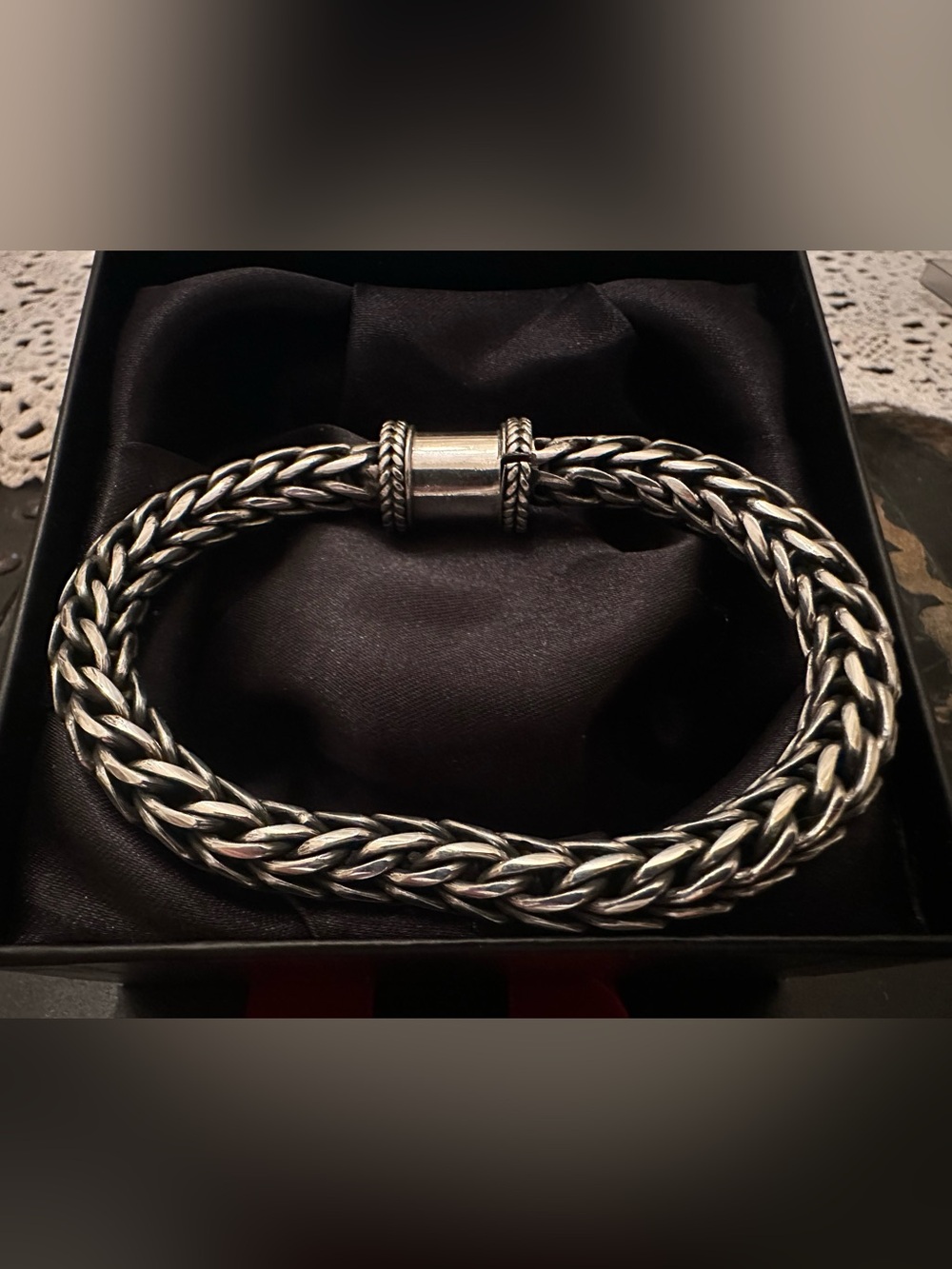 Men's Braided Sterling-Style Bracelet with Barrel Clasp - Silver